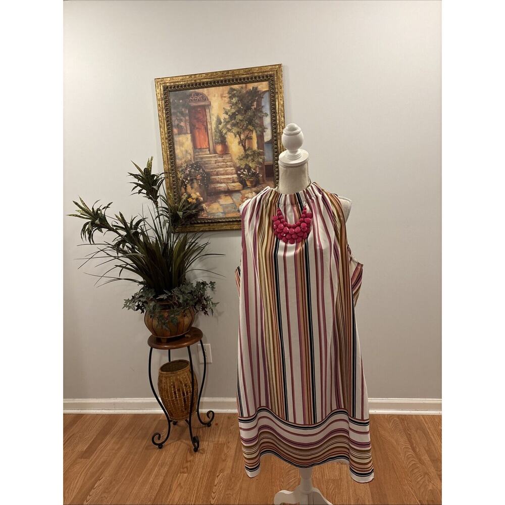 Apt.9 Women's Size XL Sleeveless Striped Tie Back Shift Dress High Neck Pullover